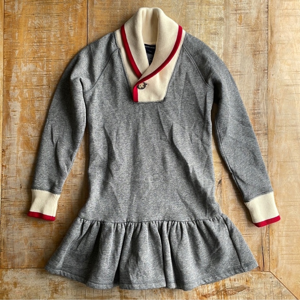 Gorgeous preppy Girls Ralph Lauren Dress Oxford Vibes Grey and Cream Sweater